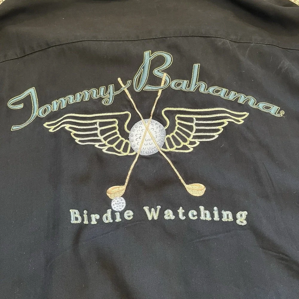 Tommy Bahama Silk Button Up Shirt Men's Large Black Golf "Birdie Watching" - Picture 10 of 10